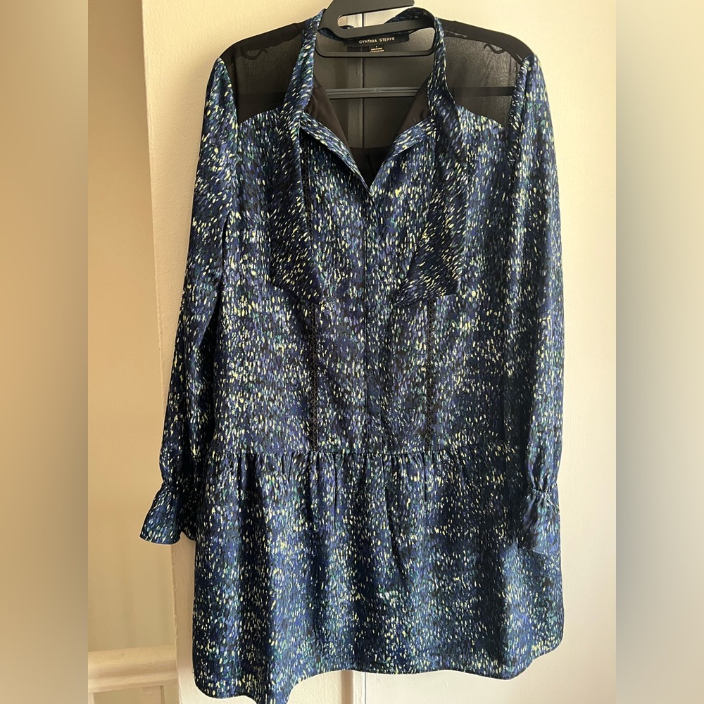 Cynthia Steffe Blue and Black Patterned Dress